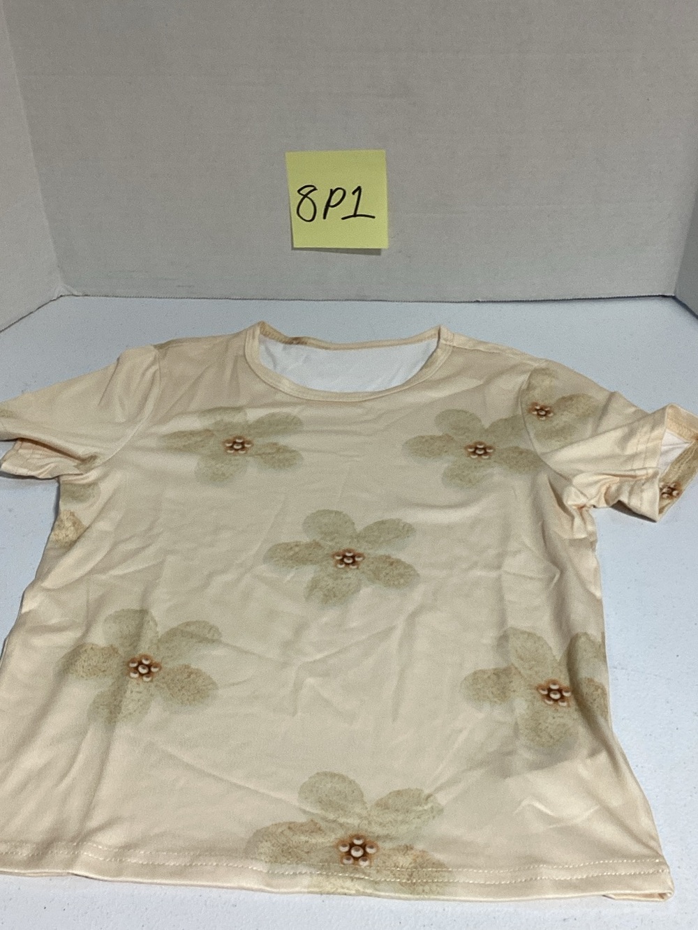 SHEIN Cream Floral Short Sleeve Tee
